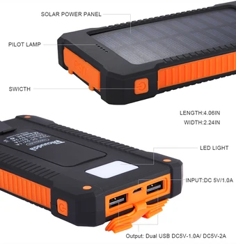 Prenosni Sončne Energije Banke 10000mah Nepremočljiva Zunanji Baterije DVOJNO USB Powerbank 10000 Mah Baterijo Telefona Polnilnik LED Pover Banka