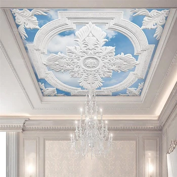 Prilagodite ozadje 3d bele Evropskem slogu, vklesan modro nebo in beli oblaki zidana 3d stereo stropni TV ozadju stene papirja