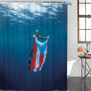 Puerto Rico Zastavo Ocean Plavanje Potapljač Novo Nepremočljiva Tuš Zavesa, s Kavljem za Dekoracijo Doma Kopalnica Dobave