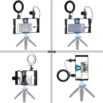PULUZ 3 V 1 Vlogging Živo Pametni Video Ploščad + Mikrofon + Obroč Led Selfie Svetlobe Kompleti S Hladno Glavo Stojala za Čevlje