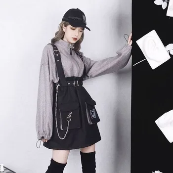 Punk Oblačenja Žensk Ulične Gothic Harajuku Goth Dolgimi Rokavi, Oblačila za Dekleta korejski Modni Slog Mini Obleka 2021 Egirl