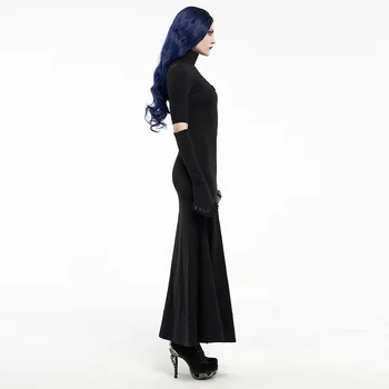 PUNKRAVE ženski Gothic Vezene Obleko Preprosto Suh Elastična Perujski Bombaž Visok Ovratnik Dnevno Dolg Rokav Obleka