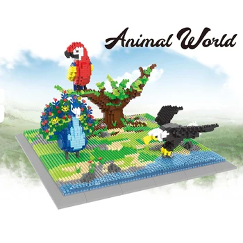 PZX 6626 Živalski Svet Papiga Weagle Pav Ptica 3D Model DIY Mini Diamond Bloki, Opeke Stavbe Igrača za Otroke, št Polje