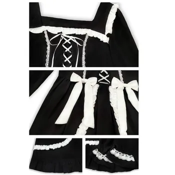 QWEEK Devica Goth Obleka Ženske Gothic Lolita Harajuku Kawaii Srčkan Povoj, Dolg Rokav Obleka Črna Mini Obleka Ruflle Mozaik