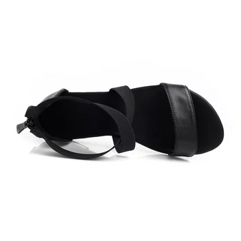 QZYZRAI cowhide Plus velikost 34-46 nove ženske sandale pravega usnja +Pu ravno poletne čevlje, ženska moda čevlji črne barve