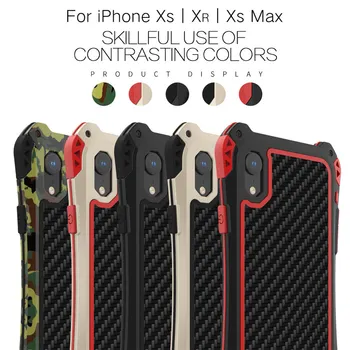 R-SAMO ORIGINAL Ohišje Za iPhone Xs Shockproof Splash Nepremočljiva TPU Ogljikovih Vlaken Kovinski Odbijača Primeru Kritje Za iPhone XR Xs Max