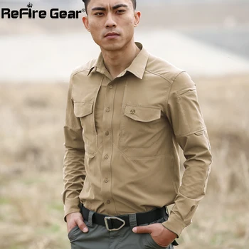 ReFire Prestavi Lahki Vojaške Rokavi Moški Dihanje Hitro Suhe Vojske Taktično Majica Pomlad Poletje Stretch Multi Žepi Majice