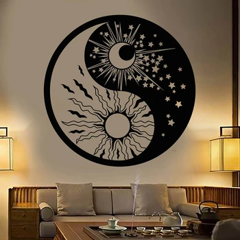 Religija Stenske Nalepke Yin Yang Simbol Sonca, Lune Budizem Zvezde Dan Noč Stenske Freske Za Dnevno Sobo Vinil Stene Decals Je Y348