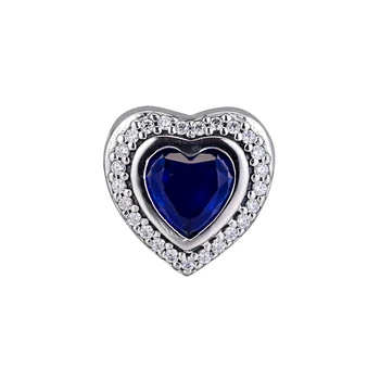 Resnično 925 Sterling Srebro Peneče Modro Srce Čare Kovinske Kroglice Fit Zapestnico Pandora za Ženske, Nakit Darilo