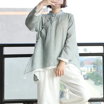 Retro Kitajskih Žensk Bluzo Tradicionalne Trgatve Poševna Majica Zen Poletje Bombaž Orientalski Ženska Vrhovi Mandarin Ovratnik Cheongsam