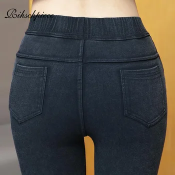 Rihschpiece Plus Velikost 6XL Žamet Dokolenke Ženske jeans Hlače, Flis Visoko Pasu Debele Jeggings Toplo Push Up Hlače RZF1543