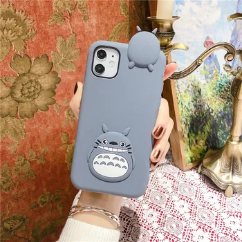 Risanka 3D Totoro Živali Primeru Telefon Za iPhone 11 Pro 12 X XS MAX XR SE 2020 7 8 Plus Srčkan Japonske Anime Mehki Silikonski Pokrov Coque