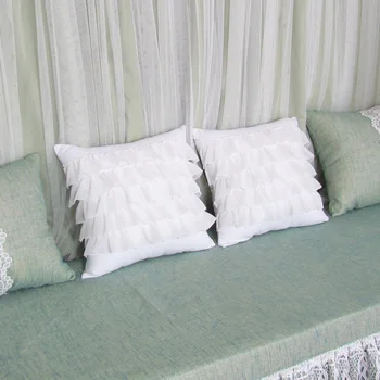Romantični multi-plasti čipke bele blazine pokrov posteljo flounced prevleke lady pasu blazino kritje kavč kritje za blazine blazino