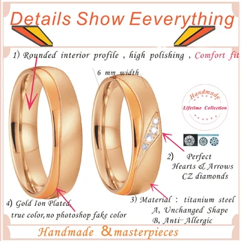 Rose Gold Barvi njegov in njen ujemanje poroke poroka obroči za nekaj zakonske zveze, nakit prst prstan Zavezništvo Anel anillos