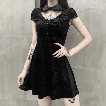 Rosetic Gothic Punk Čipke Gumb Obleko 2020 Poletje Lady Vintage Moda Kratke Venčni Rokavi Ženske Retro Večer Stranka Mini Obleke