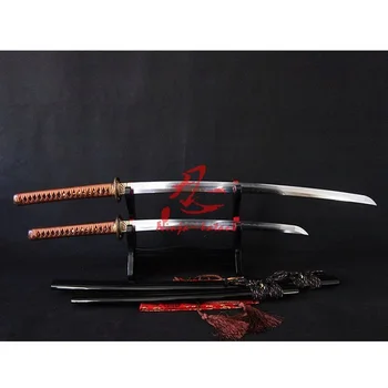 Ročno kovani zložiti jekla rezilo gline kaljeno katana/wakizashi meč boj pripravljen oster rob