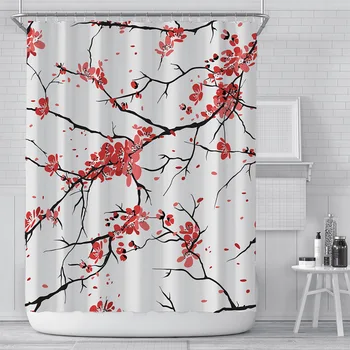 Rožnat češnjev cvet črnilo cvet in ptic tiskanje doma dekoracijo tuš zavesa poliester nepremočljiva zavesa s kavljem 180x180