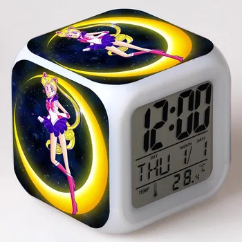 Sailor Moon Anime Slika LED Budilka Pisane Dotik Flash svetlobe za Namizje Watch Termometer dekleta Igrače