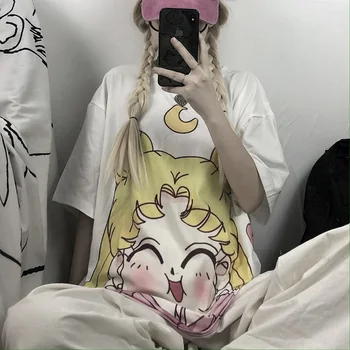 Sailor Moon Camisetas Verano Mujer T Shirt Harajuku Ženski Risanka T-shirt Moda Tshirt Tee Shirt Vrhovi Študentov Oblačila