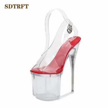 SDTRFT Moda Crossdresser Sponke Sandali 20 cm tanke pete, čevlji ženska pregleden platformo Stranka Plesne Copate Open Toe črpalke