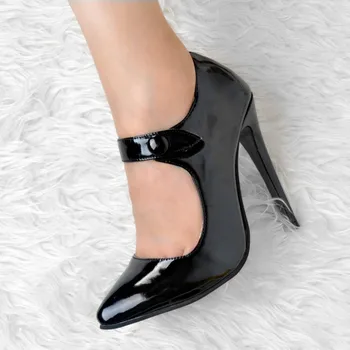 SHOFOO čevlji.Lep modi , črno usnje, 11 cm visoko peto čevlje, konicami prstov črpalke, velikosti čevljev. VELIKOST:34-47