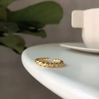 Silvology 925 Sterling Srebro Povratne Twist Obroči Zlato Eleganten Minimalističen Teksturo 2019 Novi Obroči za Ženske, Modni Nakit
