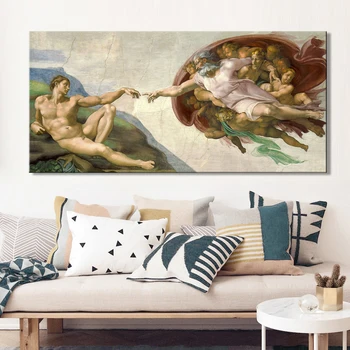 Sistine Kapela Stropni Freski Michelangelo, Oblikovanje Adam Plakat, Tisk na Platno Stenskih slikah, za Dnevna Soba Dekor