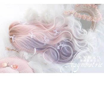 Skrivnostni slog Žensk Topi bang Barve postopno spreminjanje lolita roza lasulja z vijolično dvojni barve valovite lase