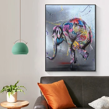 Slon Grafiti Umetnost Platno Slikarstvo na Steni Pisane Živali Plakati in Tisk Stenskih slikah, za Dnevni Sobi Doma Dekor