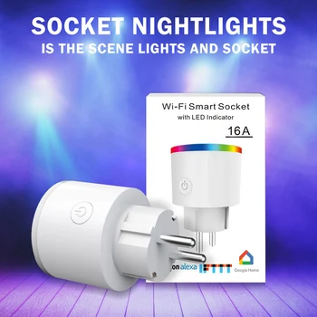 Smart Wifi Socket Daljinski upravljalnik Avtomatizacijo Doma Timer, Stikala Steno, Čep Z RGB LED Luči Z Google Doma Alexa Glasovni Nadzor