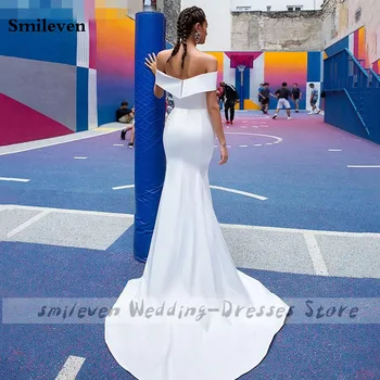 Smileven 2021 morska deklica Poročne Obleke Off Ramo Saten Poročne Halje Backless Elegantno Vestido de novia
