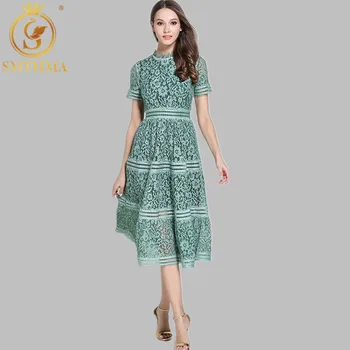 SMTHMA Zelena/Roza šivanje čipke Votlih iz poletje obleko 2020 Nov modni Stezi vestidos elegantne večerne stranka Priložnostne Obleke