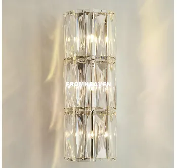 Sodobna Crystal Stenska Svetilka iz Nerjavečega Jekla Deco Spalnica Kristalno Steno Rov LED Luči Brezžični Stenske luči za dnevno Sobo Razsvetljavo