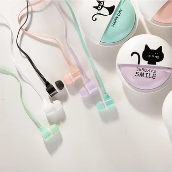 Srčkan in-ear slušalke kitty mačka, pisane za mp3, mp4 predvajalnik glasbe, mobilni telefon, tablični računalnik z mikrofonom škatla za shranjevanje za otrok dekle darilo