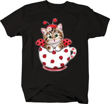 Srčkan Mucek, Ladybug Kava Čaj Vrč Daisy Cvet Tacami Mačka Živali T Shirt Harajuku Gothic T-shirt Hip Hop Majica s kratkimi rokavi Ženske