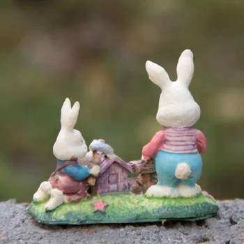 Srčkan Zajec Družine, Stavbe, Hiša, Vila, Vrt Miniaturne Figurice Palčki Moss Smolo Obrti DIY Lutke Doma Dekoracijo Opremo