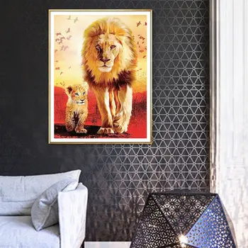 Stepe Lion Cub Diamond Slikarstvo Olja Živalskega Kroga Polni Sveder Nouveaute DIY Mozaik Vezenje 5D Navzkrižno Šiv Doma Dekor