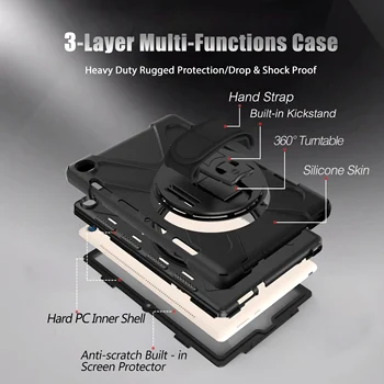 Strani Ramenski Trak Primeru za Huawei Mediapad M5 10 pro 10.8 CMR-W09 CMR-W19 Otroci Shockproof 360 Rotable Tablet Pokrov z Vrvjo