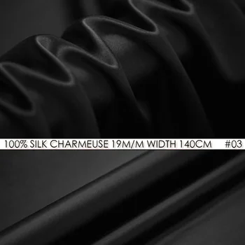 SVILA CHARMEUSE SATEN 140 cm širina 19momme Čiste Svile Tkanine za Šivanje Bonsaj Dekoracijo Stranka Trak Črne Barve