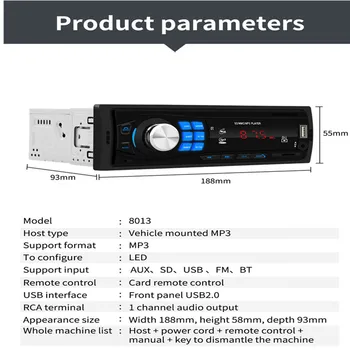 SWM 8013 Eno 1DIN Avto Radio Stereo Daljinsko upravljanje Digitalnih Bluetooth Audio (zvok Bluetooth Stereo Glasbe 12V Avto Radio Mp3 Predvajalnik, USB