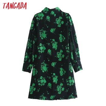 Tangada ženske zelena tiskanja cvetovi shirt obleko z dolgimi rokavi urad ženske svoboden mini obleka 5Z08