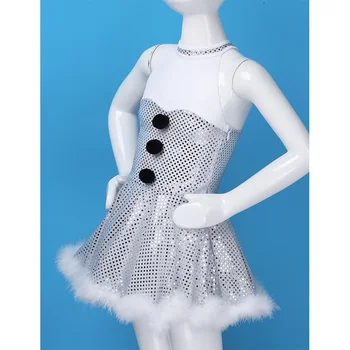 TiaoBug Otroci Dekleta Božič Snežaka Dancewear Brez Rokavov Sijoče Bleščica Umetnostno Drsanje Obleko Stopnji Uspešnosti Jazz Ples Kostum