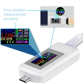 Tip-C Barvni Zaslon USB Tester 0-5A Trenutno 4-30V Napetost USB Polnilnik Tester Moči Meter Mobilne Baterijski Detektor Metrov