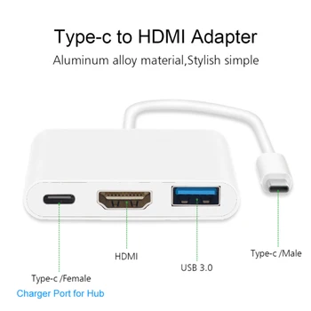 Tip-C USB C do HDMI je združljiv USB3.1 Tip c Večfunkcijsko Kabel Moški-Ženska Polnjenje Pretvornik Digitalni AV Multiport