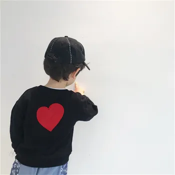 Tonytaobaby Pomlad Novega Otroka Otrok Nositi Črno Rdeče Srce Majica Starš-otrok Oblačila