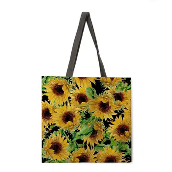 Torba ženske rumene sončnice tiskanja priložnostne tote vrečko perilo Febric tote vrečko zložljiva nakupovalna torba plaže vrečko za večkratno uporabo