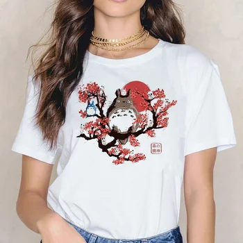 Totoro Smešno Ženski Natisnjeni Ženske Duha Stran Japonski t shirt Hayao Miyazaki majica s kratkimi rokavi Tshirt Tees risanka harajuku Anime