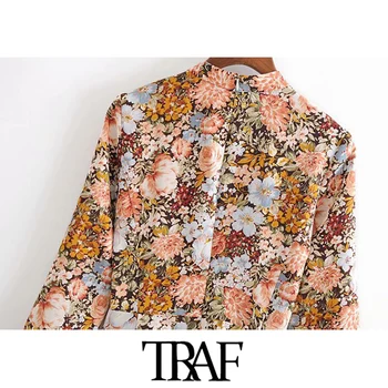 TRAF Ženske Elegantna Moda Cvjetnim Tiskanja Ogrlicom Mini Obleka Letnik tričetrt Rokav Nazaj Zadrgo Ženske Obleke Mujer