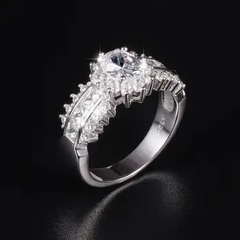 Trdna 925 Sterling Srebro Sonce cvet Poročni Prstani za Ženske Luksuzni 4ct ovalne cut Diamond Zaročni Prstan prst Nakit