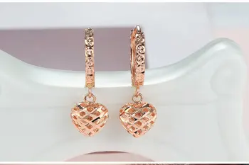 Trendy Diamond Si 18K Res Pravi Trdni Pristno Zlato, Votlo Srce Hoop Piercing Uhani za Ženske Ženski Upscale Modno Darilo